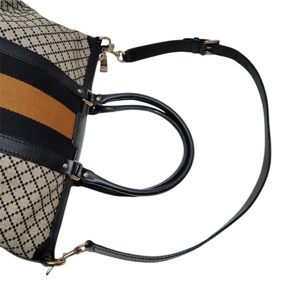 Auth Gucci Black Beige Diamanté Canvas Leather Trim Web 2way Joy Tote Bag - Picture 4 of 11
